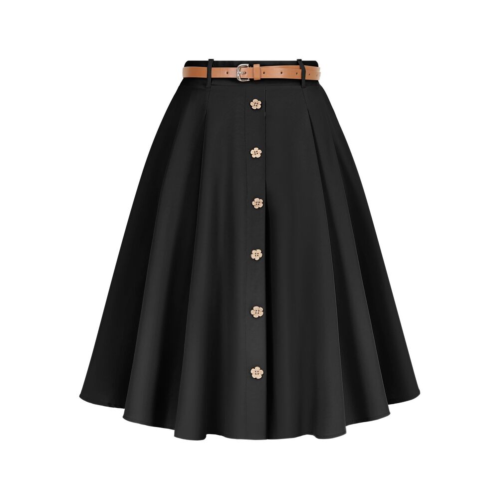 1149 Plus Size Midi Skirt with Pockets Midi Length Pleated Skirts Trendy